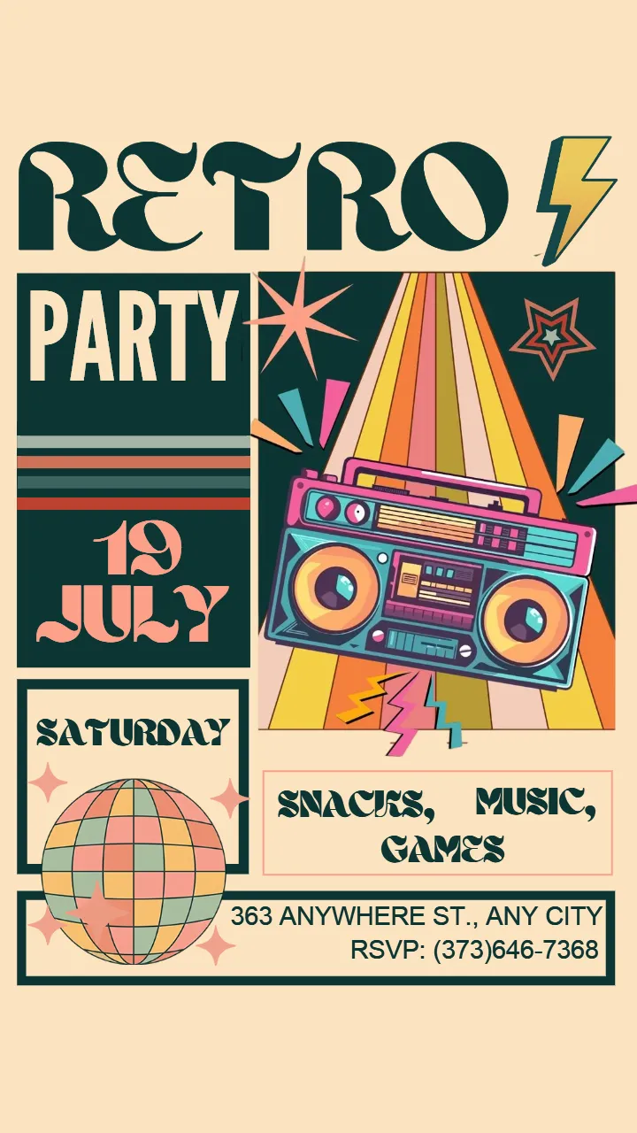Retro Party Invitation For Music Lovers And Party Fans