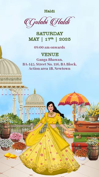 Nature Theme Wedding Invitation Template With Caricature