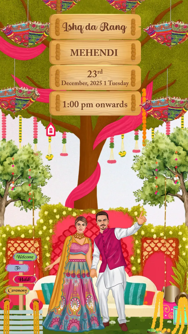 indian wedding invitation card with floral and nature theme