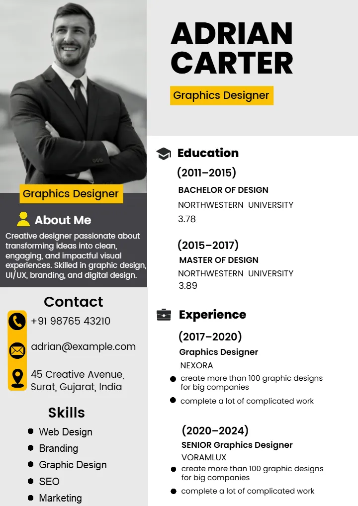 Graphic Designer Resume Template for Simple Job Application
