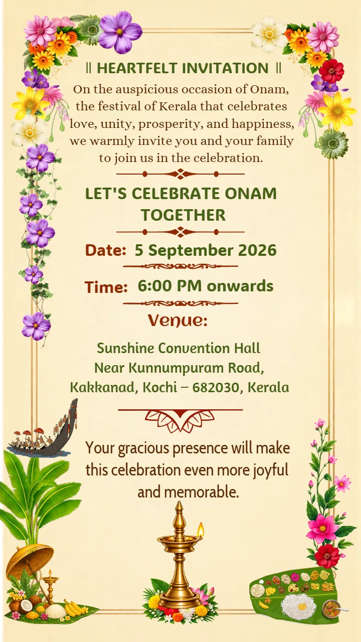 Onam Invitation Video with Festive Mahabali Celebration