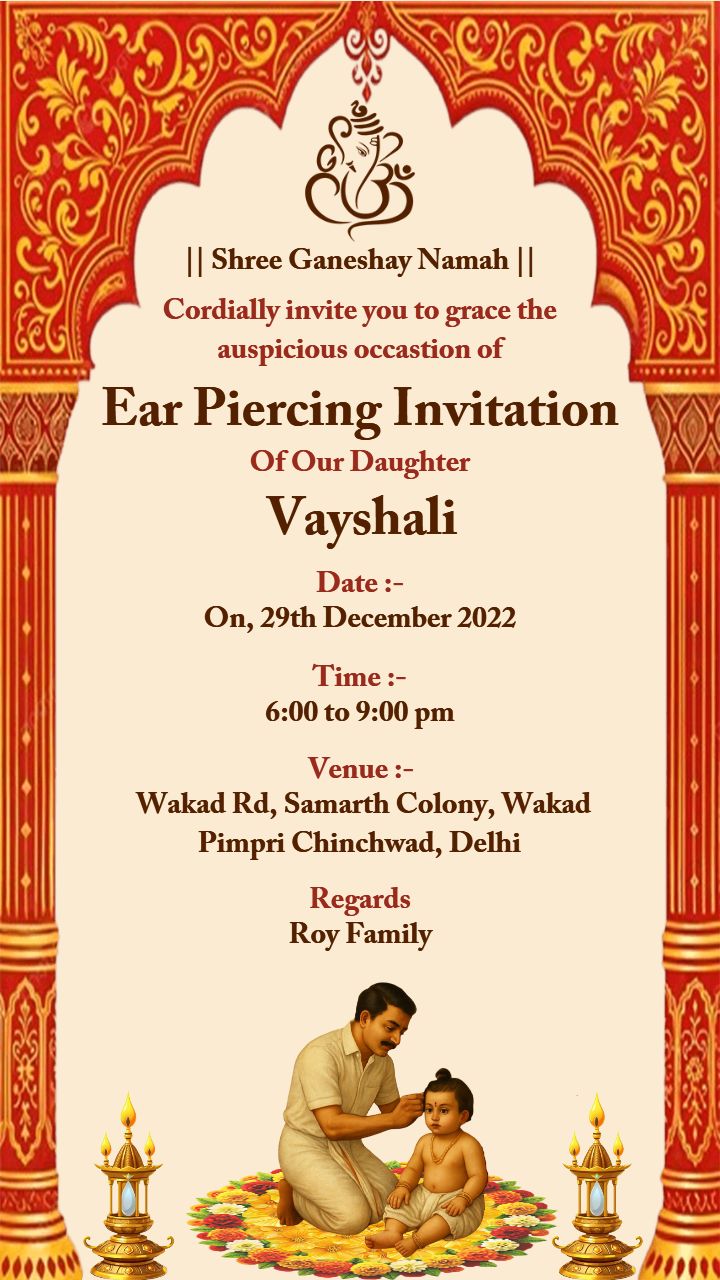 Red Colored Ear Piercing Ceremony Invitation Template Online