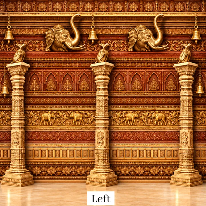3D Ganesh Mandap Golden Floral Backdrop Design Collection