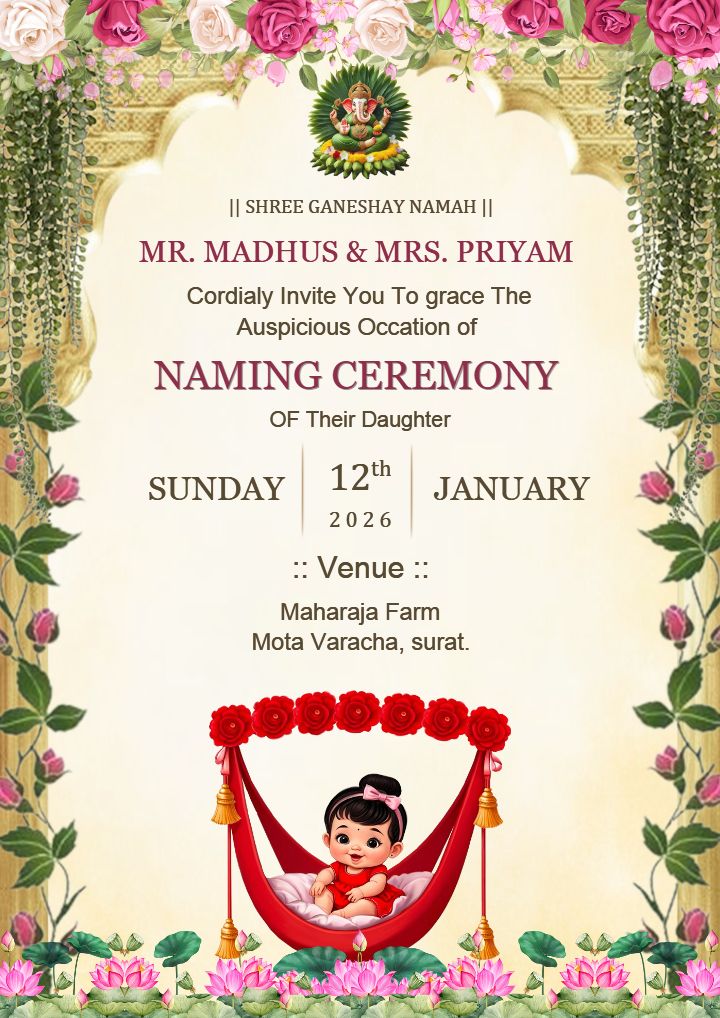 Baby Naming Ceremony Invitation Customizable Design