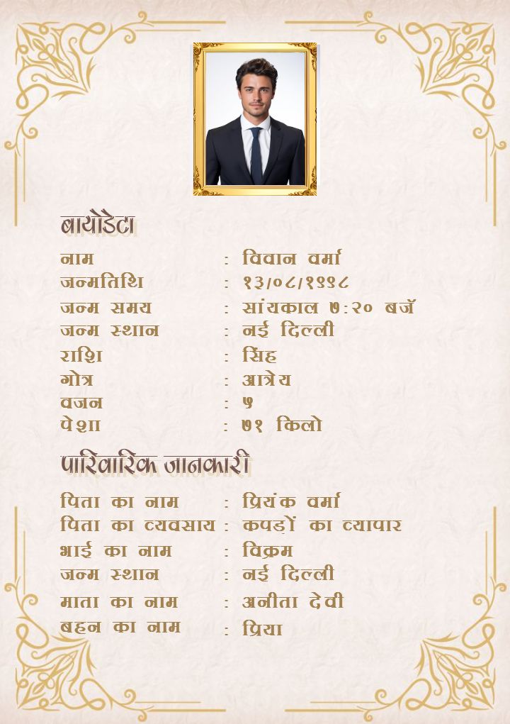 Stylish Hindi Marriage Biodata For Groom