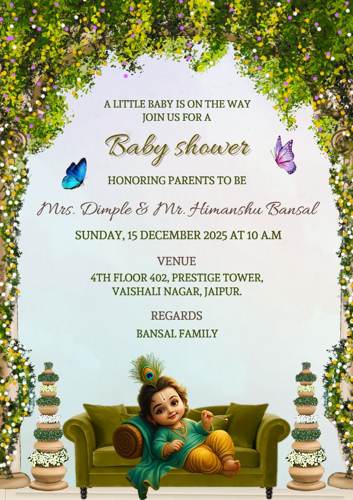 Editable Baby Shower Invitation Template with Krishna Theme
