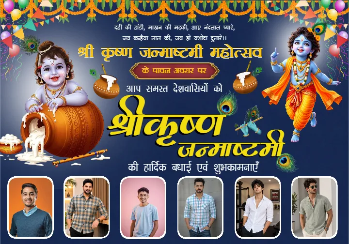 Happy Janmashtami Banner Design Online with Custom Photos