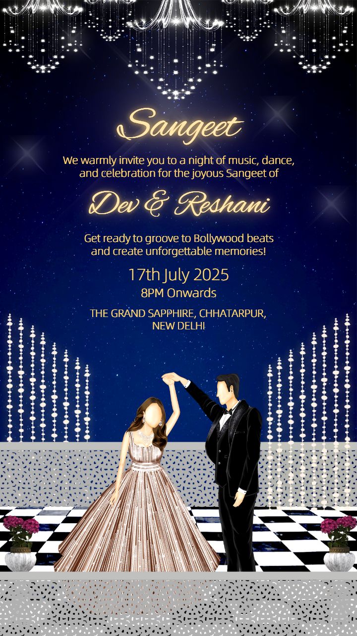 Glamorous Wedding Sangeet Night Invitation Card