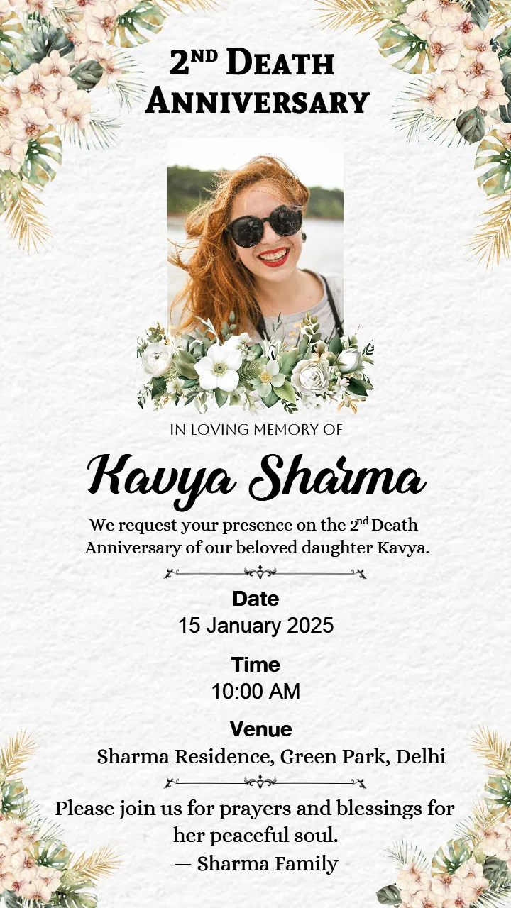 2nd death anniversary invitation card memorial template