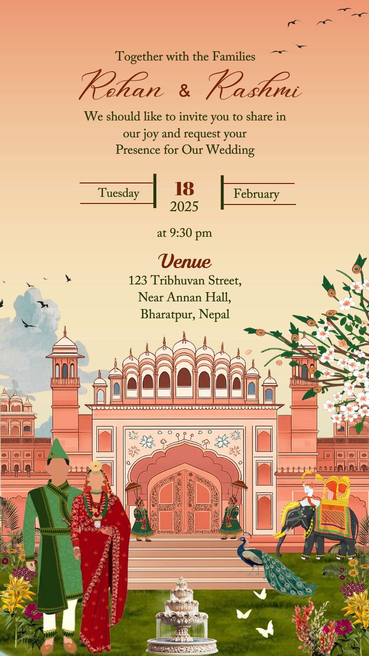 Royal Nepali Wedding Invitation with Palace Design