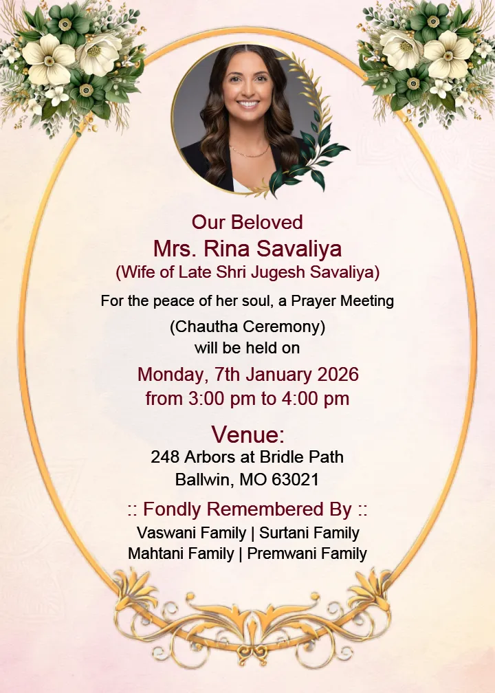 Chautha Ceremony Card in English Elegant Invitation Design