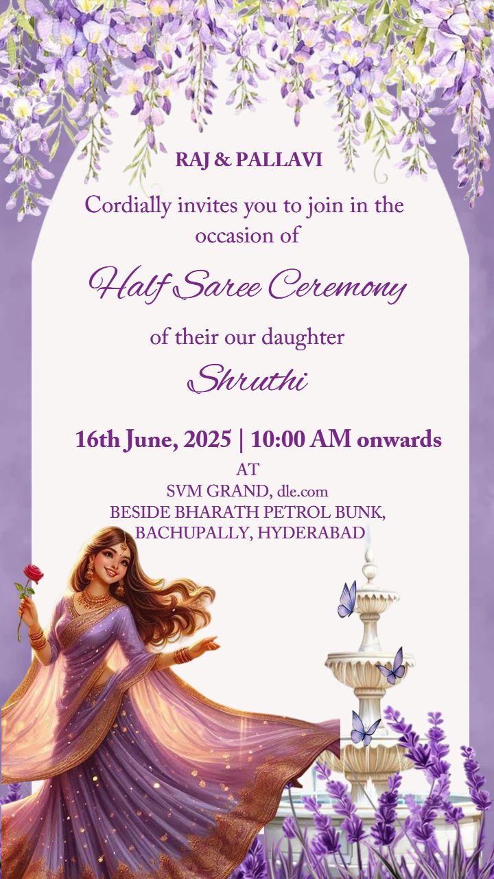 Graceful Half Saree Ceremony Invitation Card Design