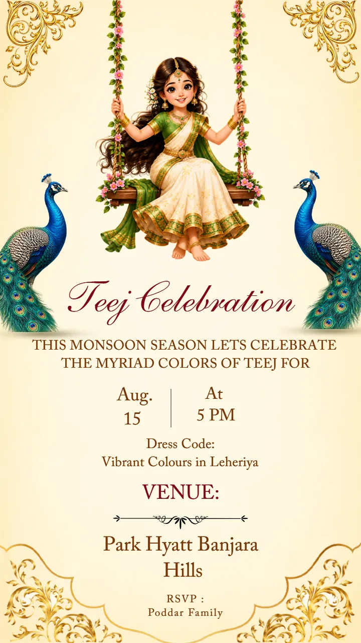 Teej Puja Invitation Card with Traditional Indian Designs