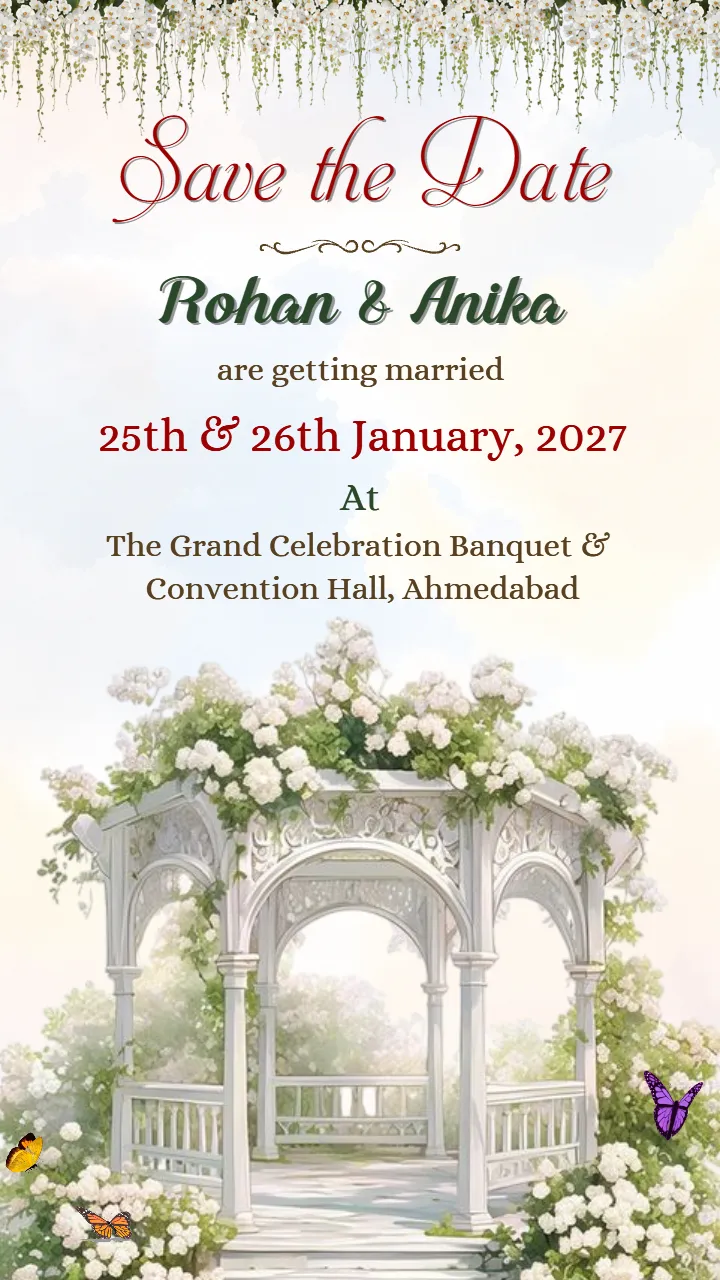 Save the Date Video with Floral Gazebo Wedding Theme