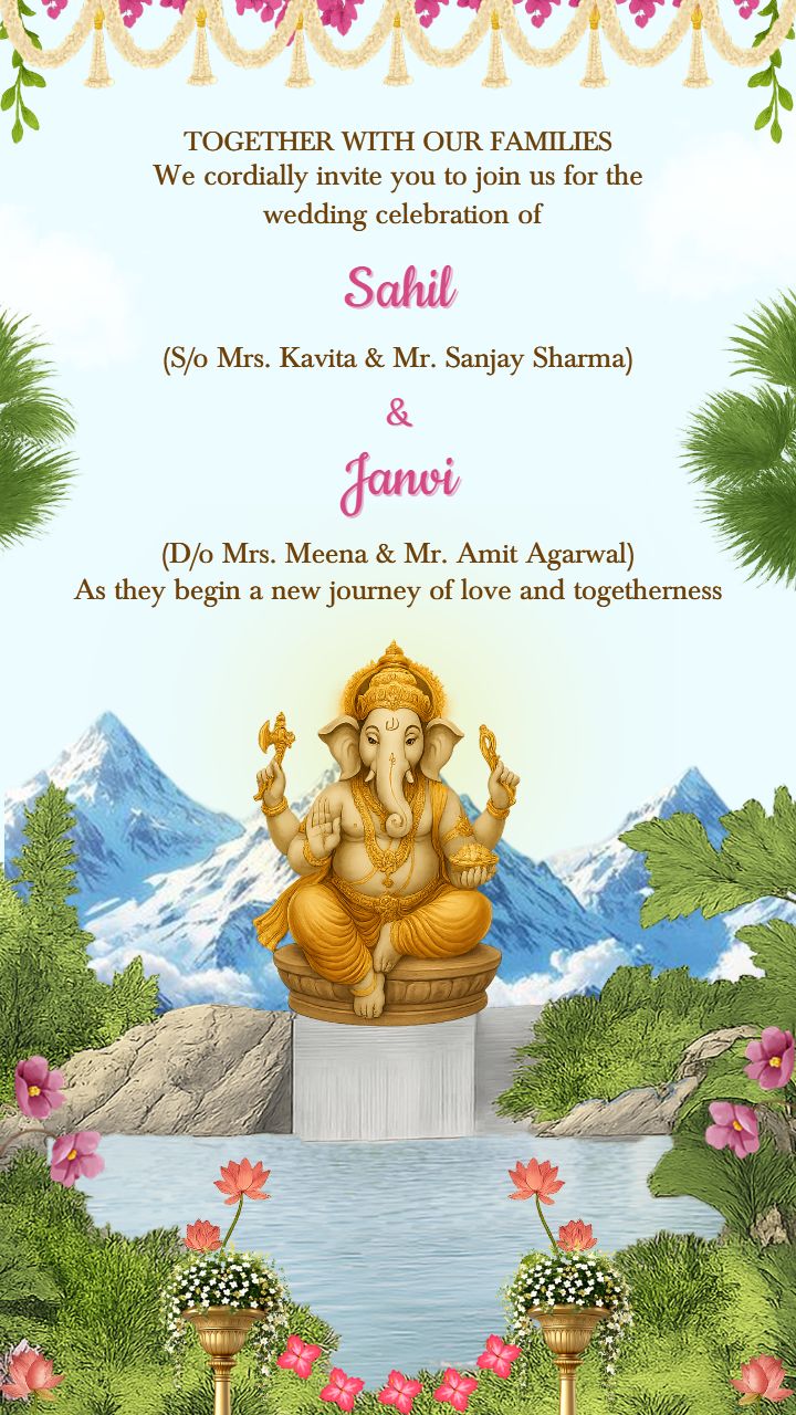 Traditional wedding Invitation template with Ganesh design