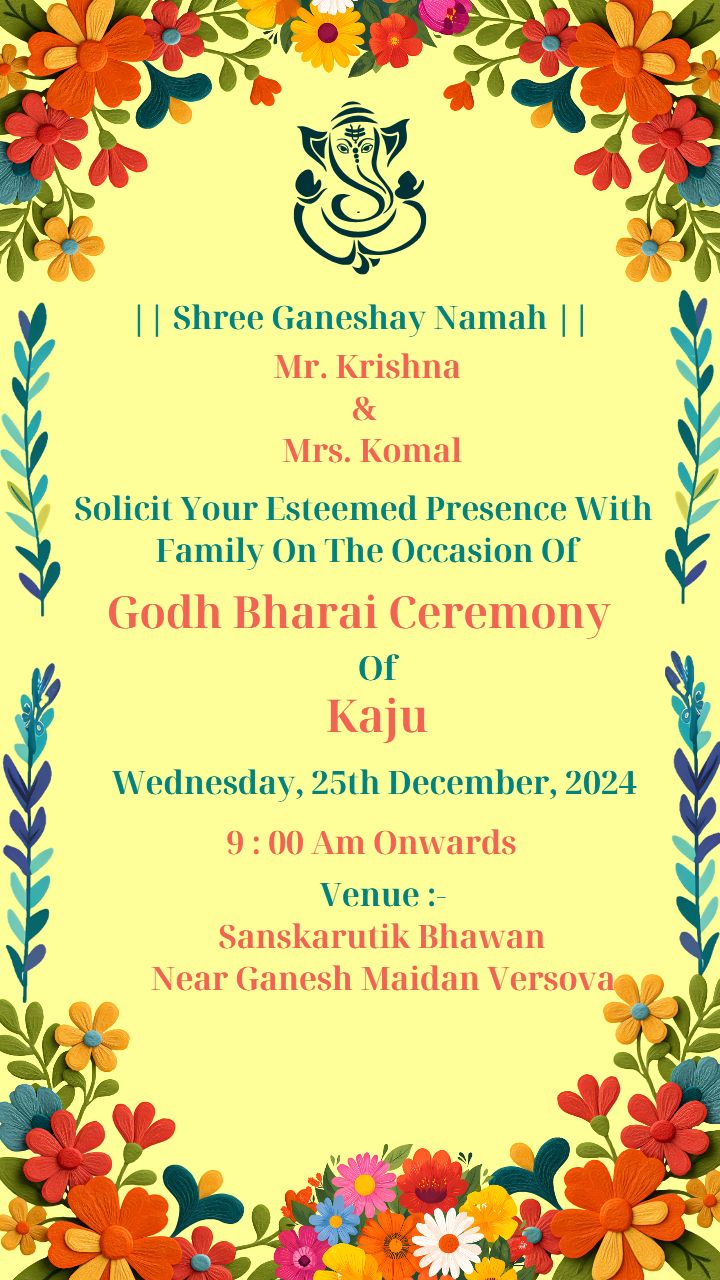 Godh Bharai Ceremony Invitation Card With Floral Design