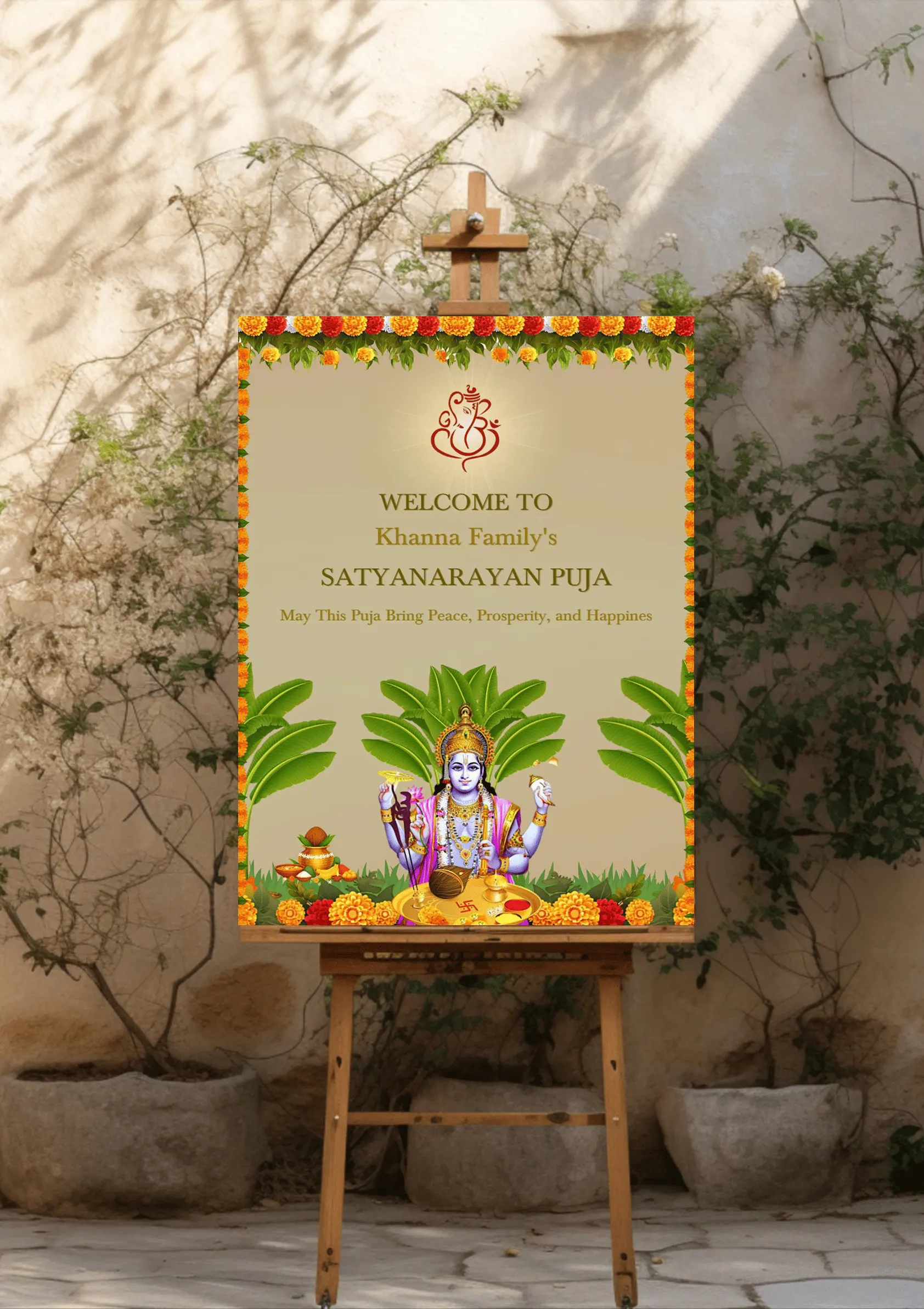 Satyanarayana Pooja Wellcome Board Template in English