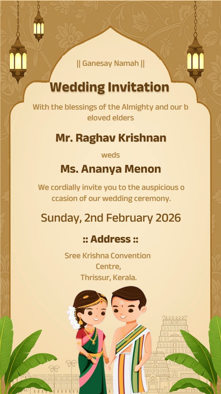 Kerala and Tamil Wedding Invitation Templates Design