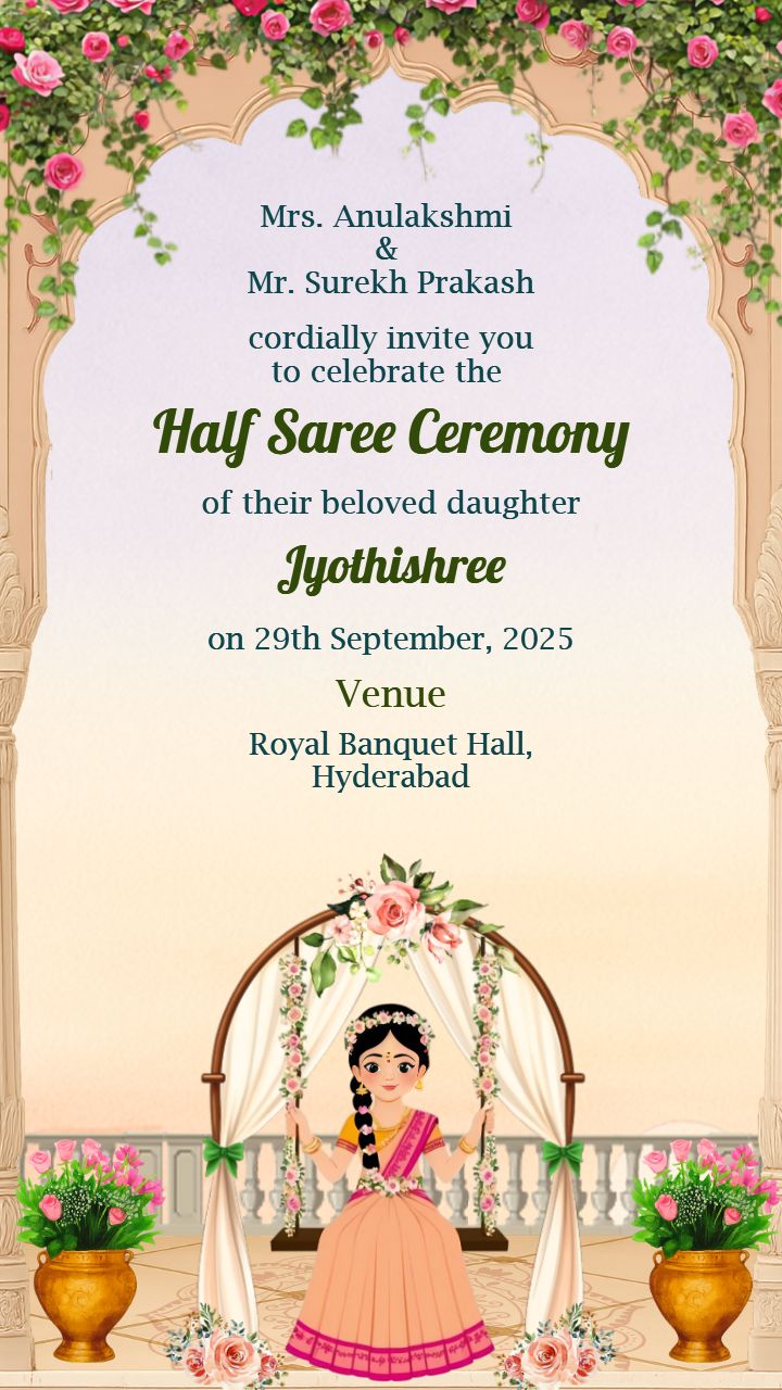 Half Saree Invitation Cards In English To Customize