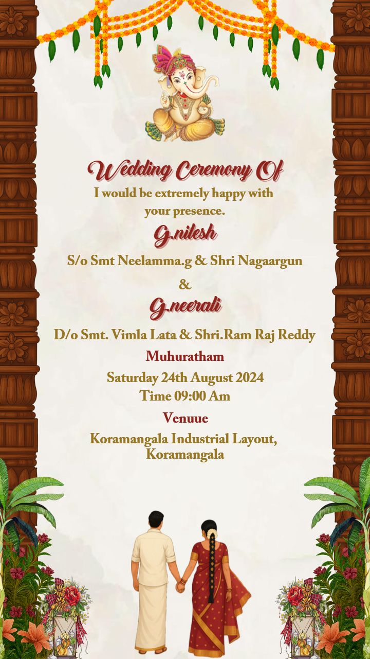 Tamil wedding Invitation Template with Wooden Arch Style
