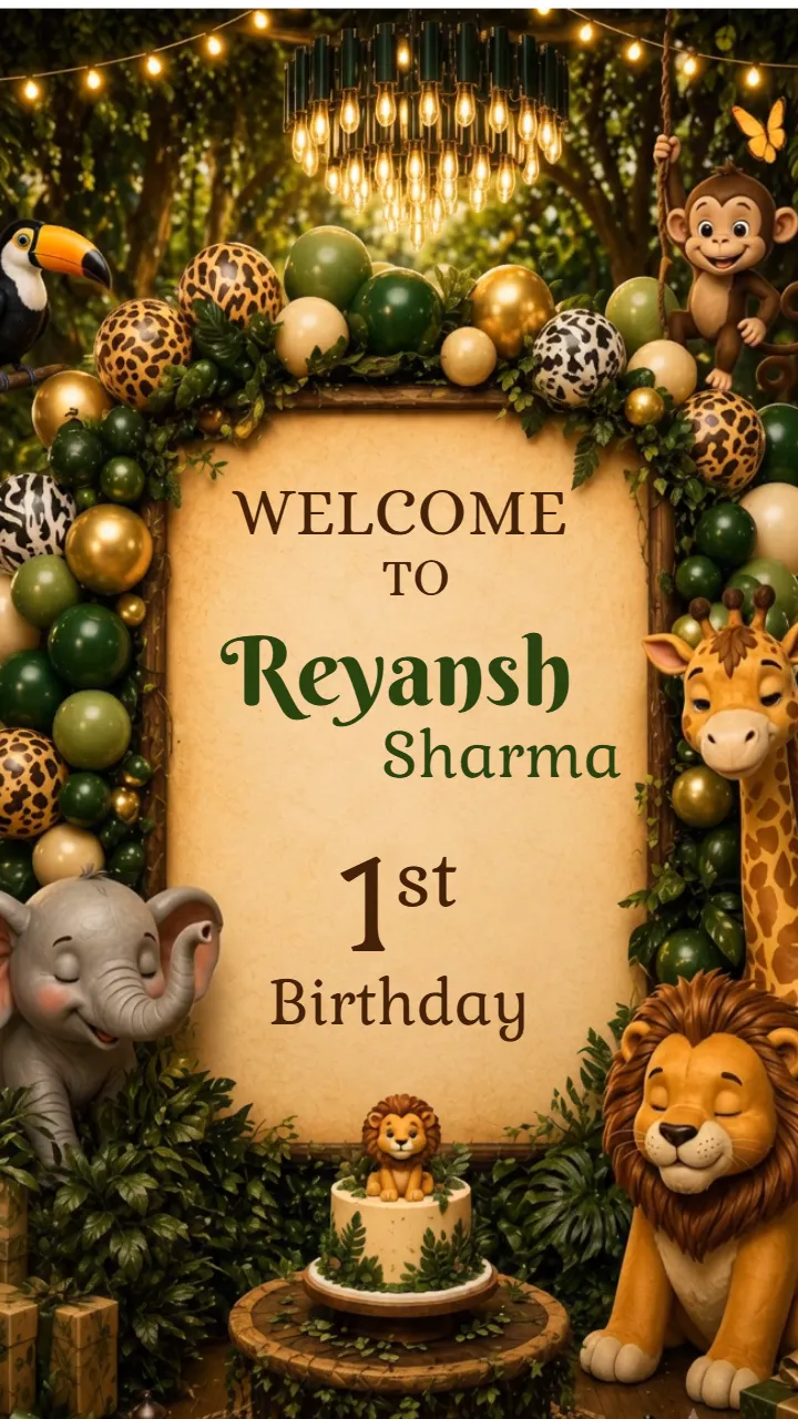 Jungle Safari 1st Birthday Invitation Video for Celebration