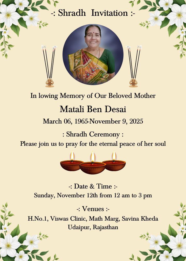 Shradh Invitation Card In English With Diya Elements