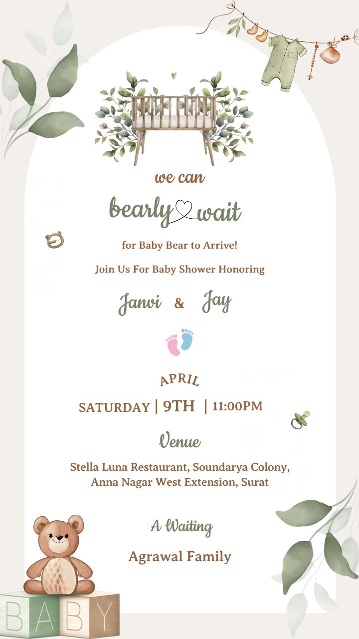 Modern Bear-Themed Einvite Template For Baby Shower
