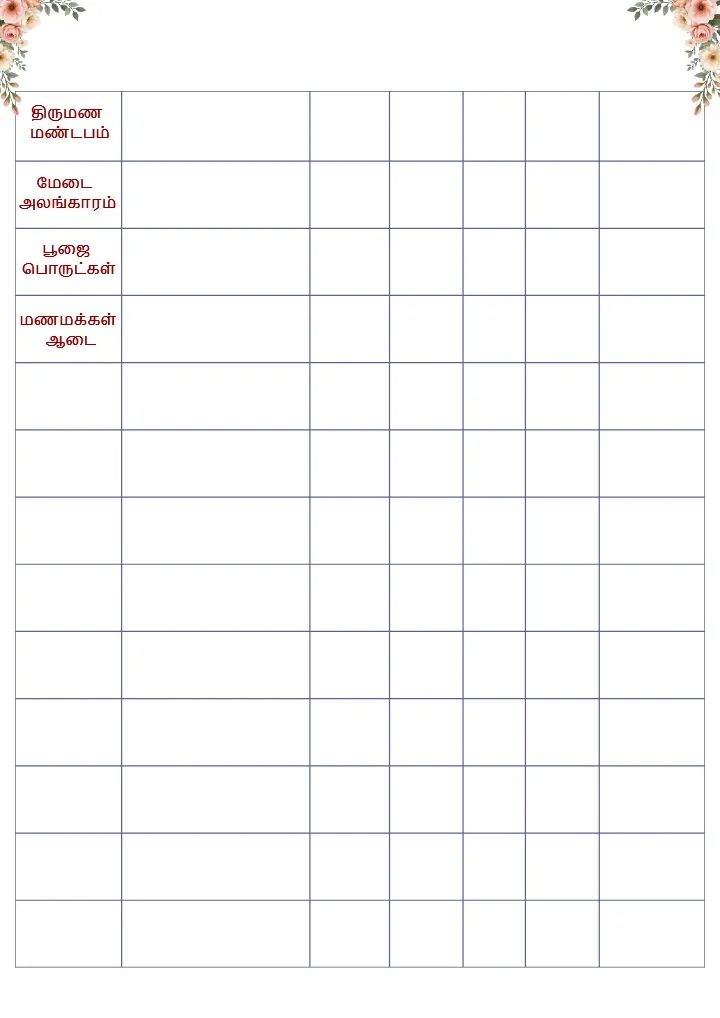 Tamil Wedding Planning Checklist PDF for Complete Planning