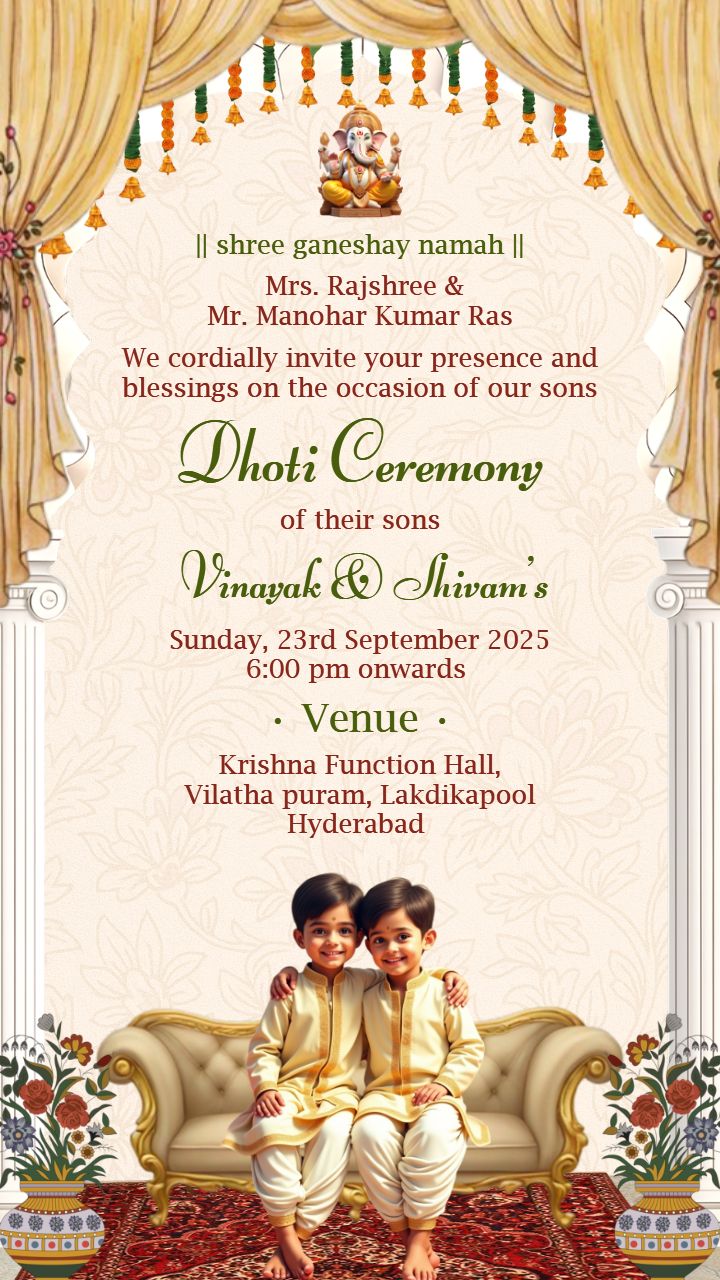 Dhoti Function Invitation Card with Traditional Touch
