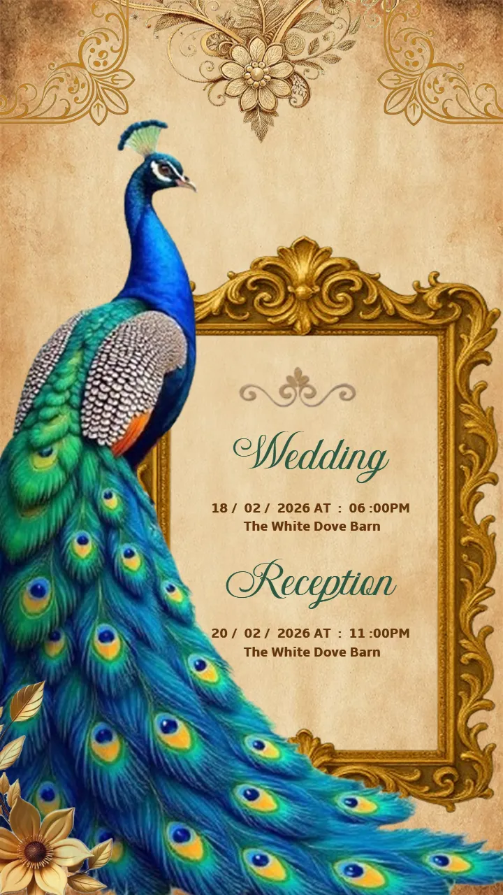 Luxury Peacock Theme Wedding Invitation Video Template