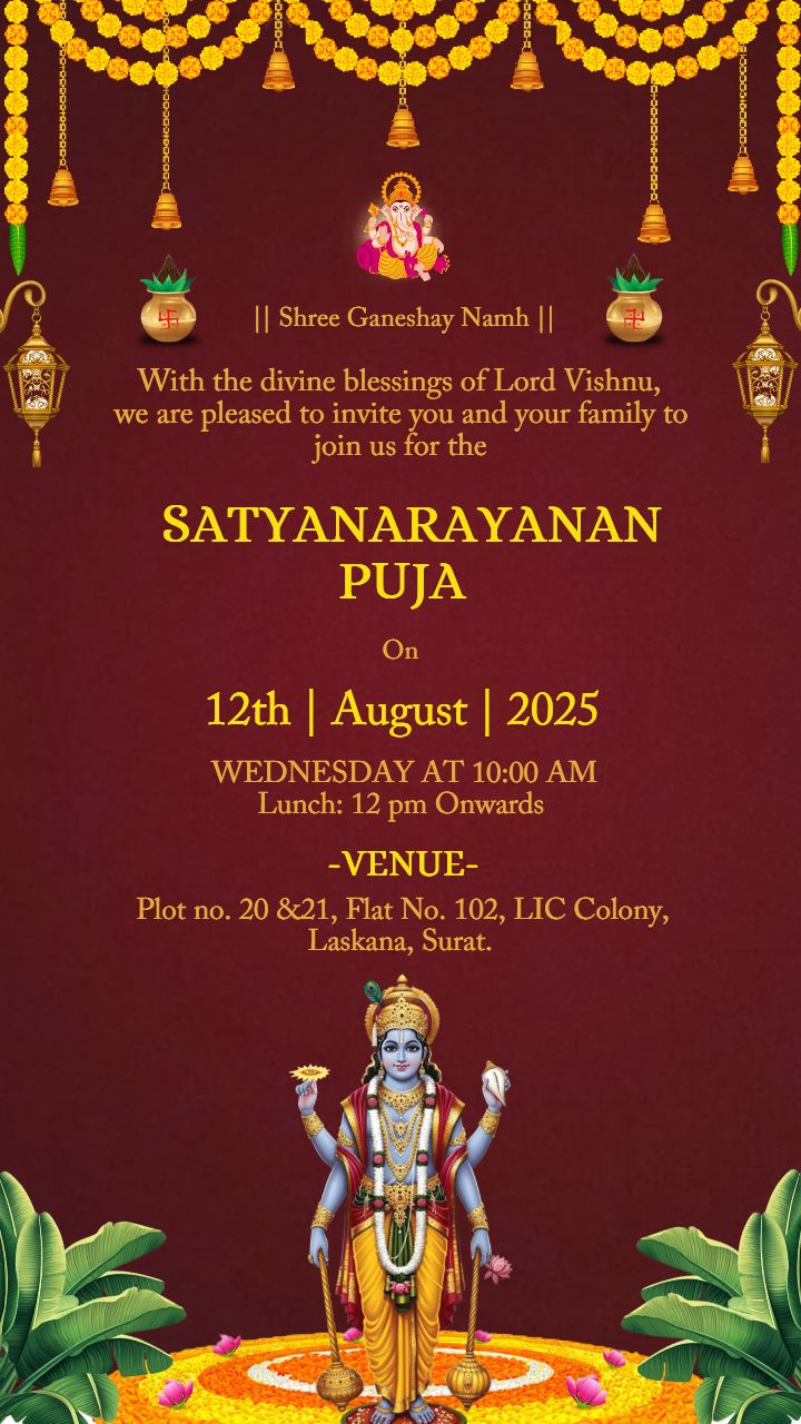 Satyanarayan Pooja Invite Template with Creative Theme