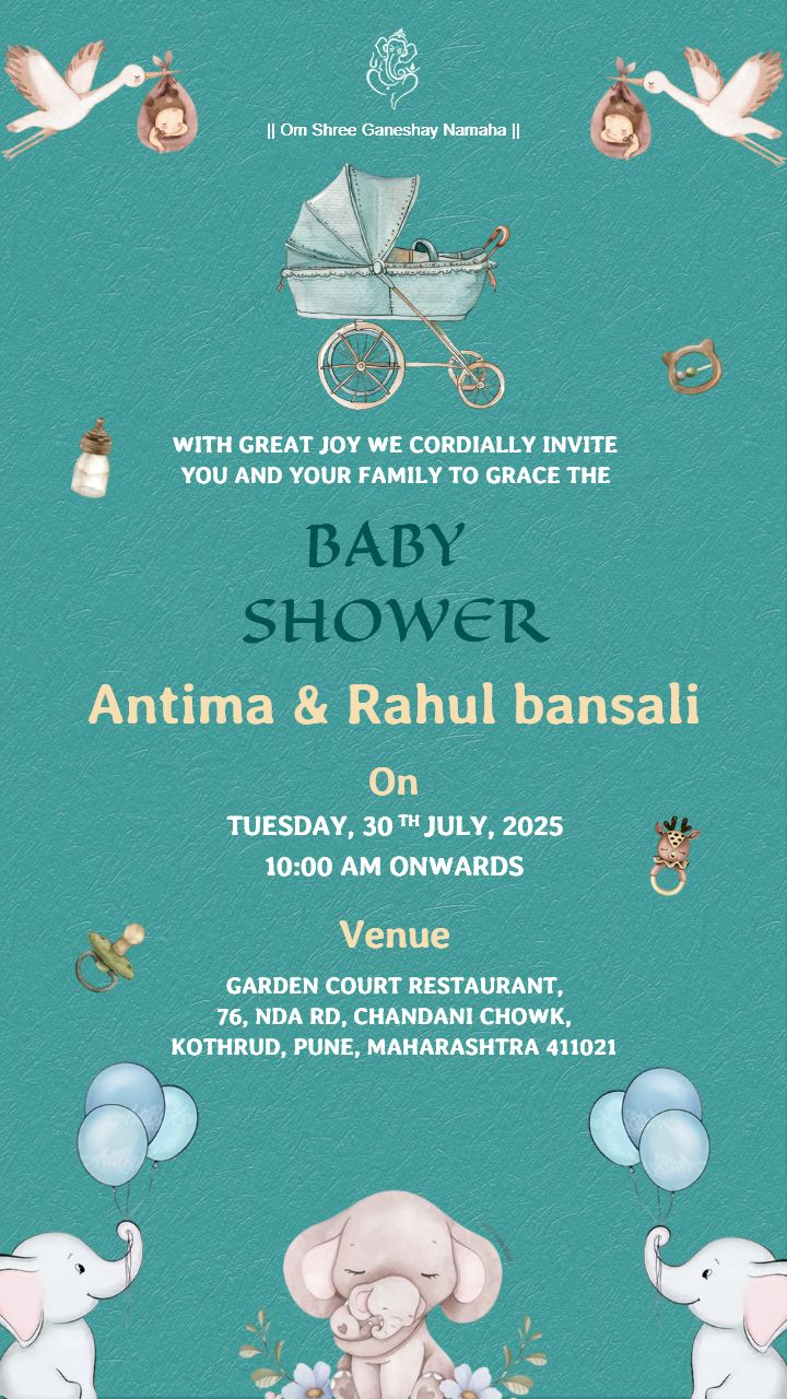 Cartoon Animal Baby Shower Invitation With Balloons Theme