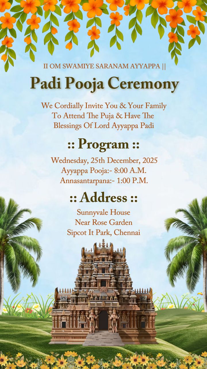Devotional Padi Puja Ceremony Invitation Template in English