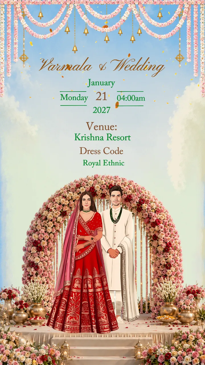 Wedding Invitation Video with Romantic Couple Illustrations
