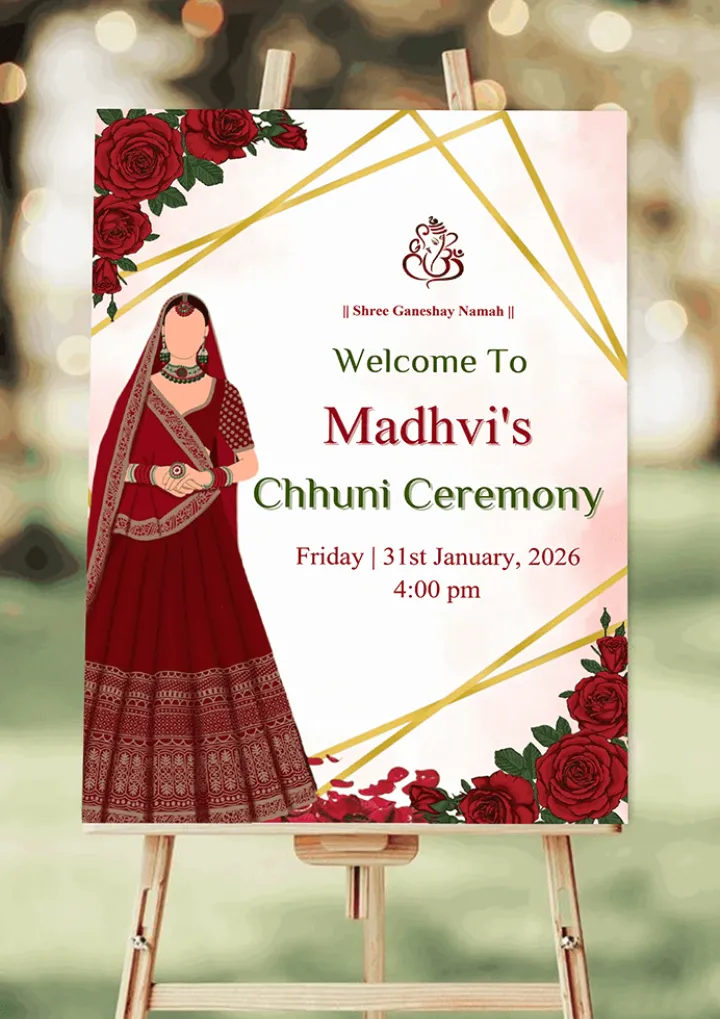 Decorative Chunni Ceremony Welcome Board with Roses