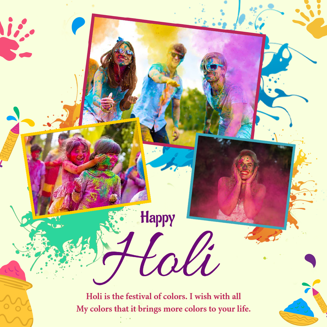 Happy Holi Instagram Photo Collage Post