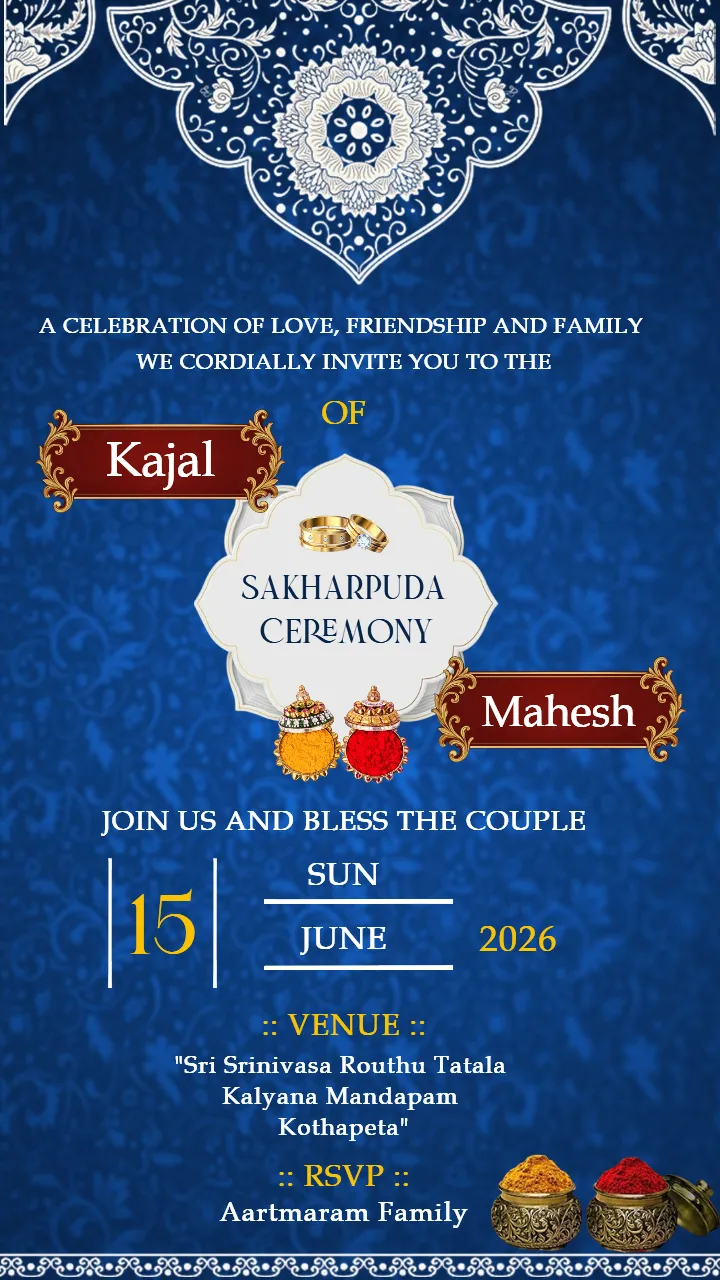 Rich Blue Sakharpuda Invitation Video in English