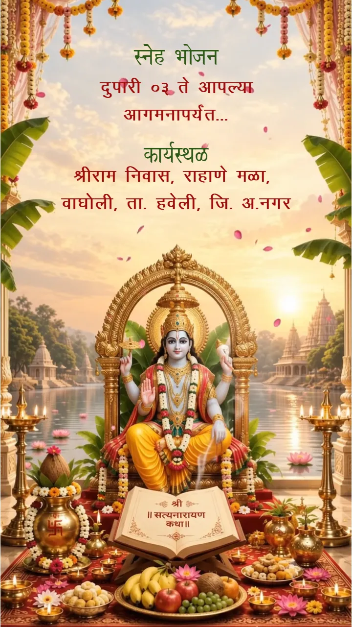 Satyanarayan Puja Invitation Video Maker with 3D Theme