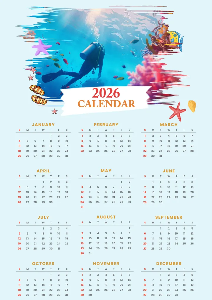 Customize Calendar Printable Ocean Adventure 2026 Design