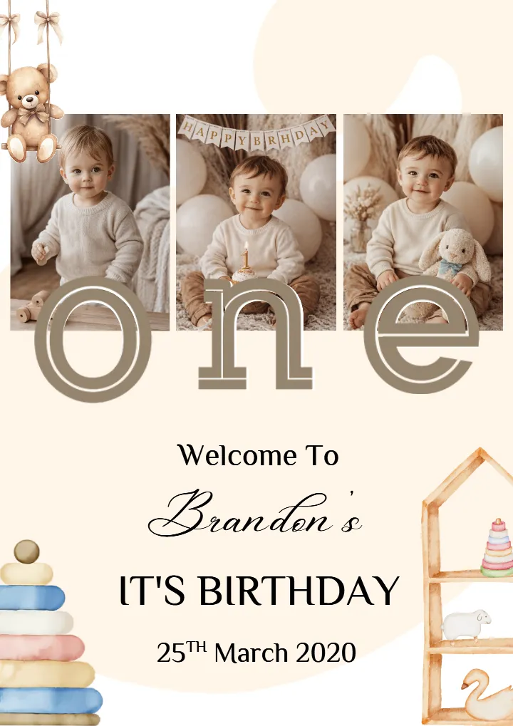 Birthday Welcome Board in Minimal Baby First Birthday Style