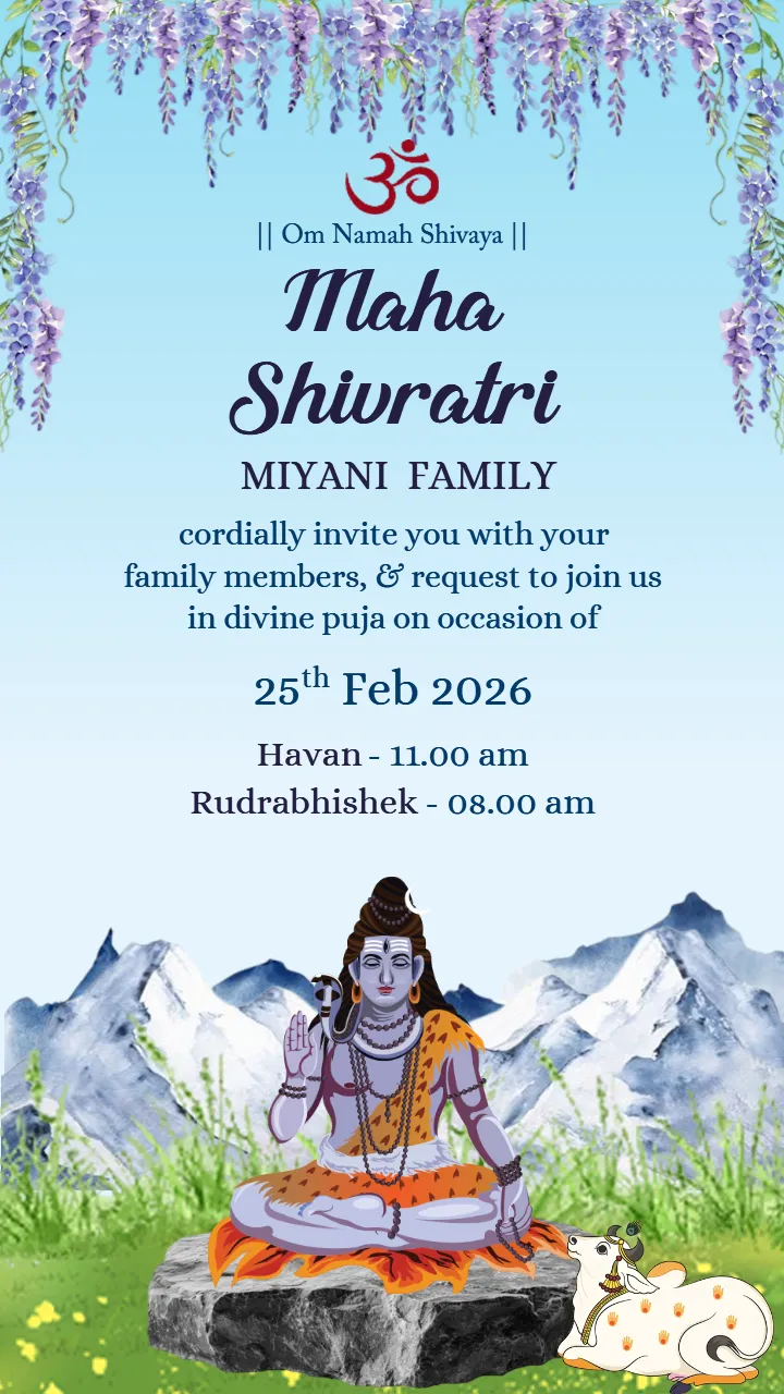 Maha Shivratri Invitation Card with Nandi and Shiv Theme