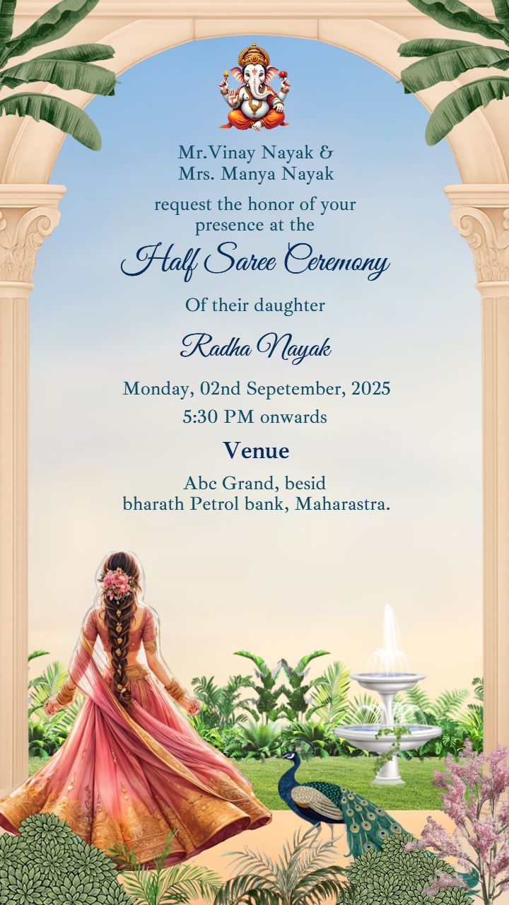 Half Saree Ceremony Invitation With Nature Theme