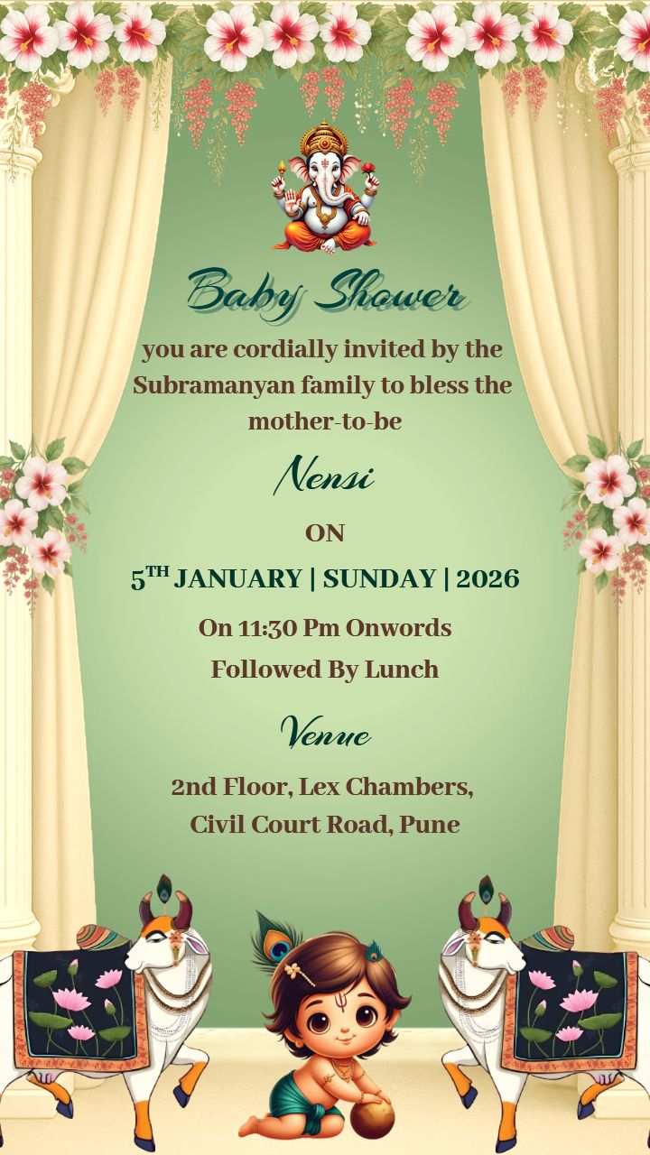 Baby Shower Template with Ganesh Krishna and Floral Theme