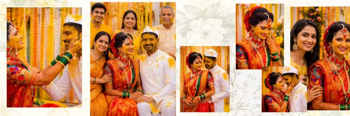 Marathi haldi ceremony Golden Haldi Couple PSD Album Design