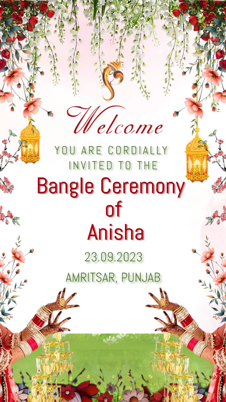Punjabi Bangle Ceremony Invitation with Bride Art