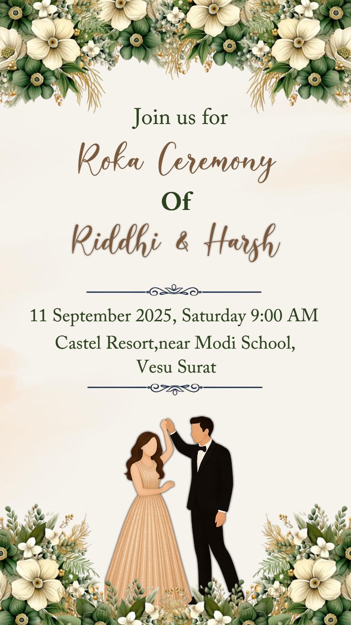 Cream Floral Roka Ceremony with Couple and Greenery Touch