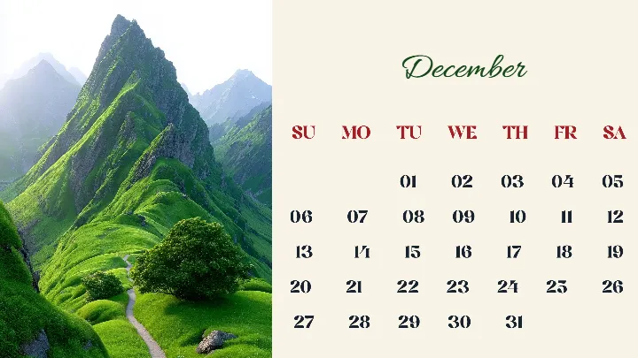 Templates calendar inspired by peaceful mountain valleys