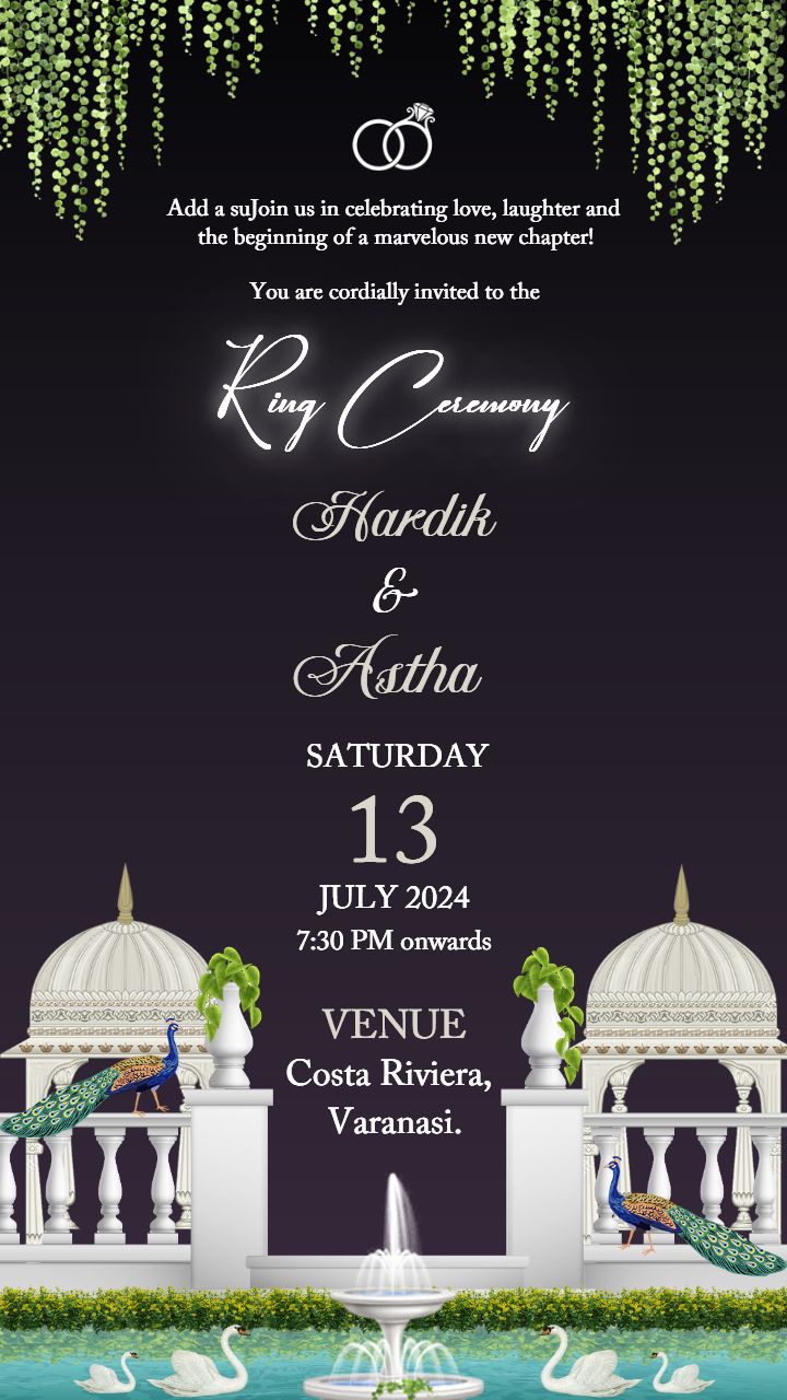 Majestic Ring Ceremony Card with Dome and Peacock Art