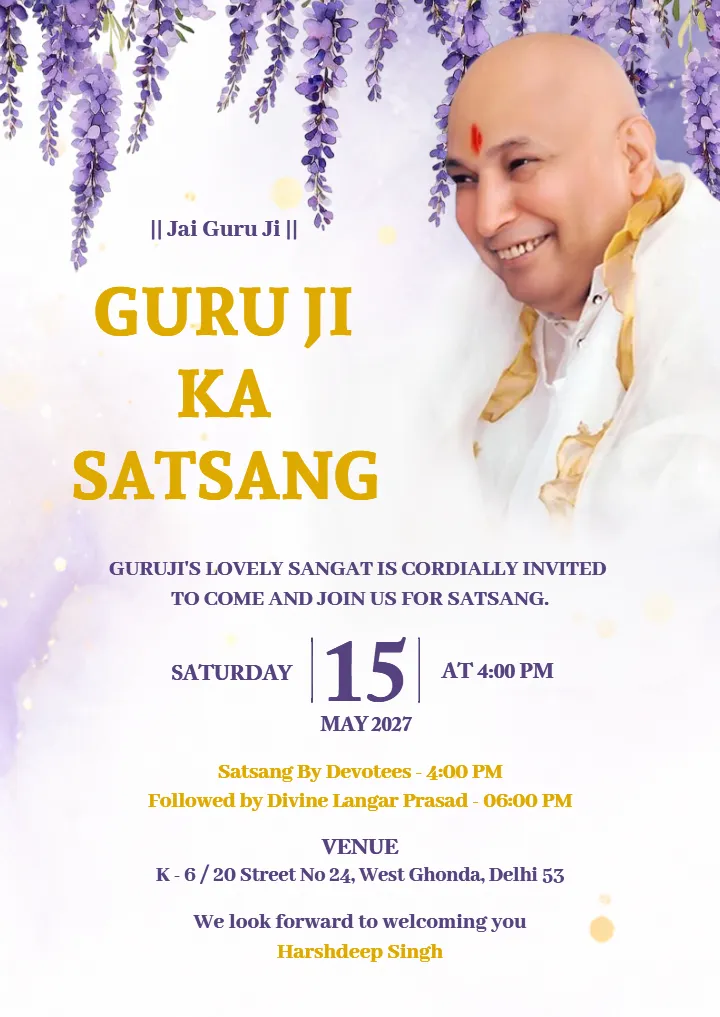Guru Ji Satsang Invitation Card with Lavender Floral Theme