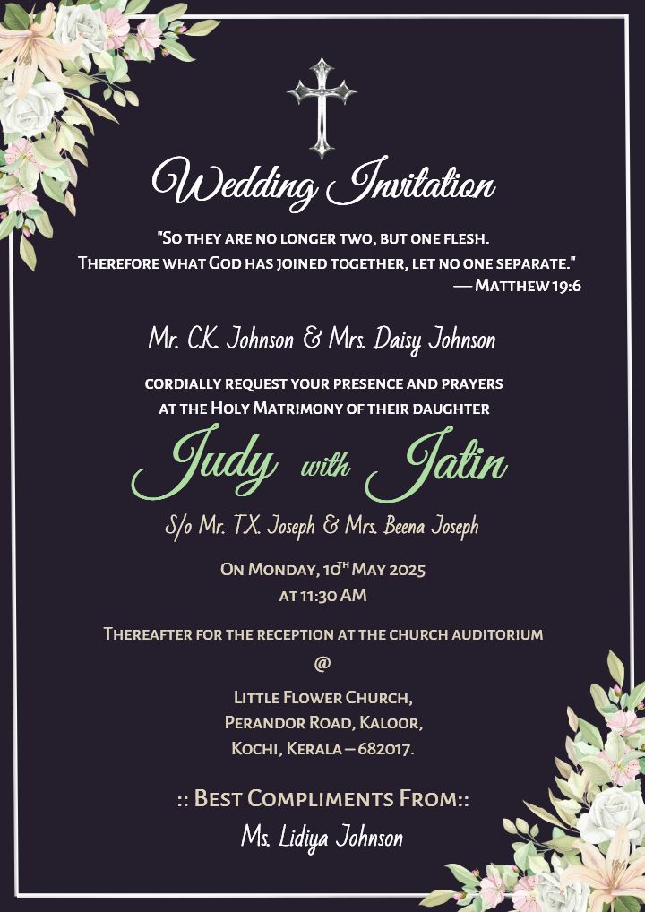 Christian floral Wedding Invitation with graceful touch